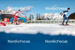 03.02.2024, Seefeld, Austria (AUT): Niklas Malacinski (USA), Marco Heinis (FRA), (l-r)  - FIS world cup nordic combined men, individual gundersen HS109/10km, Seefeld (AUT). www.nordicfocus.com. © Modica/NordicFocus. Every downloaded picture is fee-liable.