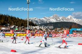 03.02.2024, Seefeld, Austria (AUT): Jens Luraas Oftebro (NOR), Manuel Faisst (GER), Lukas Greiderer (AUT), Joergen Graabak (NOR), Stefan Rettenegger (AUT), (l-r)  - FIS world cup nordic combined men, individual gundersen HS109/10km, Seefeld (AUT). www.nordicfocus.com. © Modica/NordicFocus. Every downloaded picture is fee-liable.