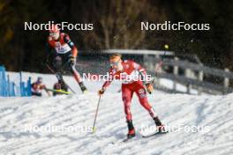 04.02.2024, Seefeld, Austria (AUT): Julian Schmid (GER), Franz-Josef Rehrl (AUT), (l-r)  - FIS world cup nordic combined men, individual gundersen HS109/12.5km, Seefeld (AUT). www.nordicfocus.com. © Modica/NordicFocus. Every downloaded picture is fee-liable.