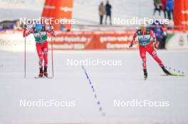 03.03.2024, Lahti, Finland (FIN): Stefan Rettenegger (AUT), Johannes Lamparter (AUT), (l-r)  - FIS world cup nordic combined men, individual gundersen HS130/10km, Lahti (FIN). www.nordicfocus.com. © Thibaut/NordicFocus. Every downloaded picture is fee-liable.