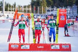 03.03.2024, Lahti, Finland (FIN): Stefan Rettenegger (AUT), Johannes Lamparter (AUT), Kristjan Ilves (EST), (l-r)  - FIS world cup nordic combined men, individual gundersen HS130/10km, Lahti (FIN). www.nordicfocus.com. © Thibaut/NordicFocus. Every downloaded picture is fee-liable.