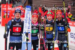 16.03.2024, Trondheim, Norway (NOR): Manuel Faisst (GER), Nathalie Armbruster (GER), Jenny Nowak (GER), Johannes Rydzek (GER), (l-r)  - FIS world cup nordic combined men, mixed team HS100/4x5km, Trondheim (NOR). www.nordicfocus.com. © Thibaut/NordicFocus. Every downloaded picture is fee-liable.