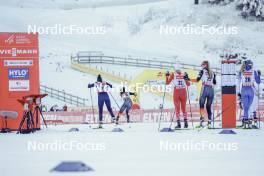 14.01.2024, Oberstdorf, Germany (GER): Daniela Dejori (ITA), Nathalie Armbruster (GER), Alexa Brabec (USA), Ronja Loh (GER), Heta Hirvonen (FIN), (l-r)  - FIS world cup nordic combined women, compact HS106/5km, Oberstdorf (GER). www.nordicfocus.com. © Volk/NordicFocus. Every downloaded picture is fee-liable.