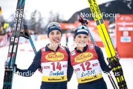 02.02.2024, Seefeld, Austria (AUT): Veronica Gianmoena (ITA), Daniela Dejori (ITA), (l-r)  - FIS world cup nordic combined women, individual gundersen HS109/5km, Seefeld (AUT). www.nordicfocus.com. © Modica/NordicFocus. Every downloaded picture is fee-liable.