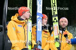 14.01.2024, Wisla, Poland (POL): Karl Geiger (GER), Stephan Leyhe (GER), Pius Paschke (GER), (l-r) - FIS world cup ski jumping men, individual HS140, Wisla (POL). www.nordicfocus.com. © Reichert/NordicFocus. Every downloaded picture is fee-liable.