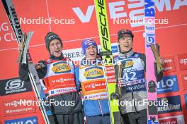 25.02.2024, Oberstdorf, Germany (GER): Peter Prevc (SLO), Stefan Kraft (AUT), Ryoyu Kobayashi (JPN), (l-r) - FIS world cup ski jumping men, individual HS235, Oberstdorf (GER). www.nordicfocus.com. © Reichert/NordicFocus. Every downloaded picture is fee-liable