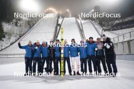 03.03.2024, Lahti, Finland (FIN): Jan Hoerl (AUT), Manuel Fettner (AUT), Stefan Kraft (AUT), (l-r)  - FIS world cup ski jumping men, individual HS130, Lahti (FIN). www.nordicfocus.com. © Thibaut/NordicFocus. Every downloaded picture is fee-liable.