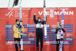 01.03.2024, Lahti, Finland (FIN): Andreas Wellinger (GER), Lovro Kos (SLO), Ryoyu Kobayashi (JPN), (l-r) - FIS world cup ski jumping men, individual HS130, Lahti (FIN). www.nordicfocus.com. © Modica/NordicFocus. Every downloaded picture is fee-liable.