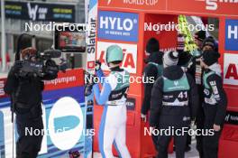 12.03.2024, Trondheim, Norway (NOR): Peter Prevc (SLO), Domen Prevc (SLO), Anze Lanisek (SLO), (l-r)  - FIS world cup ski jumping men, individual HS100, Trondheim (NOR). www.nordicfocus.com. © Thibaut/NordicFocus. Every downloaded picture is fee-liable.
