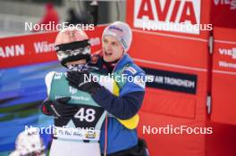 12.03.2024, Trondheim, Norway (NOR): Jan Hoerl (AUT), Daniel Huber (AUT), (l-r)  - FIS world cup ski jumping men, individual HS100, Trondheim (NOR). www.nordicfocus.com. © Thibaut/NordicFocus. Every downloaded picture is fee-liable.