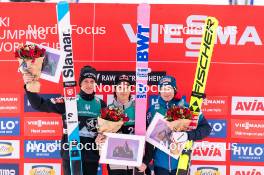 12.03.2024, Trondheim, Norway (NOR): Peter Prevc (SLO), Ryoyu Kobayashi (JPN), Jan Hoerl (AUT), (l-r) - FIS world cup ski jumping men, individual HS100, Trondheim (NOR). www.nordicfocus.com. © Thibaut/NordicFocus. Every downloaded picture is fee-liable.