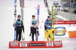 12.03.2024, Trondheim, Norway (NOR): Peter Prevc (SLO), Ryoyu Kobayashi (JPN), Jan Hoerl (AUT), (l-r) - FIS world cup ski jumping men, individual HS100, Trondheim (NOR). www.nordicfocus.com. © Thibaut/NordicFocus. Every downloaded picture is fee-liable.