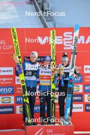17.03.2024, Vikersund, Norway (NOR): Daniel Huber (AUT), Stefan Kraft (AUT), Domen Prevc (SLO), (l-r) - FIS world cup ski flying men, individual HS240, Vikersund (NOR). www.nordicfocus.com. © Authamayou/NordicFocus. Every downloaded picture is fee-liable.