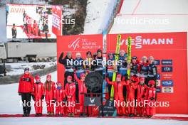 17.03.2024, Vikersund, Norway (NOR): Gregor Deschwanden (SUI), Michael Hayboeck (AUT), Andreas Wellinger (GER), Domen Prevc (SLO), Stefan Kraft (AUT), Daniel Huber (AUT), Aleksander Zniszczol (POL), Daniel Tschofenig (AUT), (l-r) - FIS world cup ski flying men, individual HS240, Vikersund (NOR). www.nordicfocus.com. © Authamayou/NordicFocus. Every downloaded picture is fee-liable.