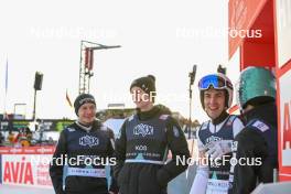 17.03.2024, Vikersund, Norway (NOR): Anze Lanisek (SLO), Lovro Kos (SLO), Timi Zajc (SLO), (l-r) - FIS world cup ski flying men, individual HS240, Vikersund (NOR). www.nordicfocus.com. © Authamayou/NordicFocus. Every downloaded picture is fee-liable.