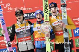 22.03.2024, Planica, Slovenia (SLO): Ryoyu Kobayashi (JPN), Stefan Kraft (AUT), Andreas Wellinger (GER), (l-r) - FIS world cup ski flying men, cups, Planica (SLO). www.nordicfocus.com. © Reichert/NordicFocus. Every downloaded picture is fee-liable.