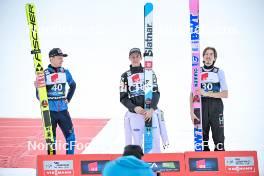 22.03.2024, Planica, Slovenia (SLO): Daniel Huber (AUT), Peter Prevc (SLO), Johann Andre Forfang (NOR), (l-r) - FIS world cup ski flying men, individual HS240, Planica (SLO). www.nordicfocus.com. © Reichert/NordicFocus. Every downloaded picture is fee-liable.