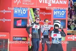 22.03.2024, Planica, Slovenia (SLO): Tate Frantz (USA), Johann Andre Forfang (NOR), Erik Belshaw (USA), (l-r) - FIS world cup ski flying men, individual HS240, Planica (SLO). www.nordicfocus.com. © Reichert/NordicFocus. Every downloaded picture is fee-liable.