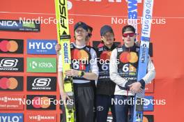 23.03.2024, Planica, Slovenia (SLO): Robert Johansson (NOR), Johann Andre Forfang (NOR), Marius Lindvik (NOR), (l-r) - FIS world cup ski flying men, team HS240, Planica (SLO). www.nordicfocus.com. © Reichert/NordicFocus. Every downloaded picture is fee-liable.