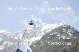 23.03.2024, Planica, Slovenia (SLO): feature: Slovenian flags, mountains on the background - FIS world cup ski flying men, team HS240, Planica (SLO). www.nordicfocus.com. © Reichert/NordicFocus. Every downloaded picture is fee-liable.