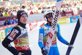 28.01.2024, Bad Mitterndorf, Germany (GER): Lovro Kos (SLO), Peter Prevc (SLO), (l-r)  - FIS world championships ski flying men, team HS235, Bad Mitterndorf (GER). www.nordicfocus.com. © Thibaut/NordicFocus. Every downloaded picture is fee-liable.