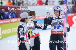 28.01.2024, Bad Mitterndorf, Germany (GER): Ren Nikaido (JPN), Junshiro Kobayashi (JPN), Ryoyu Kobayashi (JPN), (l-r)  - FIS world championships ski flying men, team HS235, Bad Mitterndorf (GER). www.nordicfocus.com. © Thibaut/NordicFocus. Every downloaded picture is fee-liable.