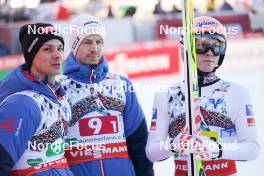 28.01.2024, Bad Mitterndorf, Germany (GER): Manuel Fettner (AUT), Michael Hayboeck (AUT), Jan Hoerl (AUT), (l-r)  - FIS world championships ski flying men, team HS235, Bad Mitterndorf (GER). www.nordicfocus.com. © Thibaut/NordicFocus. Every downloaded picture is fee-liable.