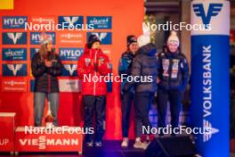 03.01.2024, Villach, Austria (AUT): Abigail Strate (CAN), Yuki Ito (JPN), Julia Muehlbacher (AUT), Nika Prevc (SLO), Nika Kriznar (SLO), (l-r)  - FIS world cup ski jumping women, individual HS98, Villach (AUT). www.nordicfocus.com. © Barbieri/NordicFocus. Every downloaded picture is fee-liable.