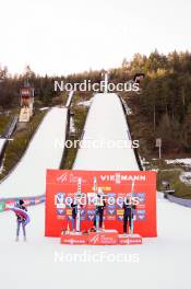 03.01.2024, Villach, Austria (AUT): Eva Pinkelnig (AUT), Nika Prevc (SLO), Abigail Strate (CAN), (l-r) - FIS world cup ski jumping women, individual HS98, Villach (AUT). www.nordicfocus.com. © Barbieri/NordicFocus. Every downloaded picture is fee-liable.