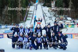27.01.2024, Ljubno, Slovenia (SLO): Jerica Jesenko (SLO), Ursa Vidmar (SLO), Taja Bodlaj (SLO), Abigail Strate (CAN), Nika Prevc (SLO), (l-r)  - FIS world cup ski jumping women, individual HS94, Ljubno (SLO). www.nordicfocus.com. © Barbieri/NordicFocus. Every downloaded picture is fee-liable.