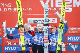 24.02.2024, Hinzenbach, Austria (AUT): Jacqueline Seifriedsberger (AUT), Eva Pinkelnig (AUT), Katharina Schmid (GER), (l-r) - FIS world cup ski jumping women, individual HS90, Hinzenbach (AUT). www.nordicfocus.com. © Volk/NordicFocus. Every downloaded picture is fee-liable