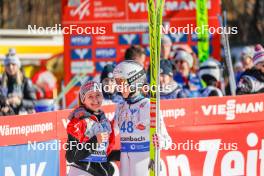 25.02.2024, Hinzenbach, Austria (AUT): Julia Muehlbacher (AUT), Lisa Eder (AUT), (l-r)  - FIS world cup ski jumping women, individual HS90, Hinzenbach (AUT). www.nordicfocus.com. © Volk/NordicFocus. Every downloaded picture is fee-liable