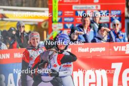 25.02.2024, Hinzenbach, Austria (AUT): Chiara Kreuzer (AUT), Jacqueline Seifriedsberger (AUT), (l-r)  - FIS world cup ski jumping women, individual HS90, Hinzenbach (AUT). www.nordicfocus.com. © Volk/NordicFocus. Every downloaded picture is fee-liable