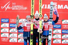 01.03.2024, Lahti, Finland (FIN): Jacqueline Seifriedsberger (AUT), Nika Kriznar (SLO), Eva Pinkelnig (AUT), (l-r) - FIS world cup ski jumping women, individual HS130, Lahti (FIN). www.nordicfocus.com. © Thibaut/NordicFocus. Every downloaded picture is fee-liable.