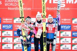 01.03.2024, Lahti, Finland (FIN): Jacqueline Seifriedsberger (AUT), Nika Kriznar (SLO), Eva Pinkelnig (AUT), (l-r) - FIS world cup ski jumping women, individual HS130, Lahti (FIN). www.nordicfocus.com. © Thibaut/NordicFocus. Every downloaded picture is fee-liable.