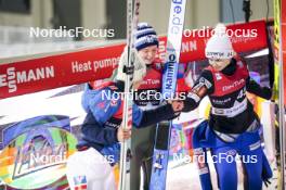12.03.2024, Trondheim, Norway (NOR): Eva Pinkelnig (AUT), Eirin Maria Kvandal (NOR), Nika Kriznar (SLO), (l-r)  - FIS world cup ski jumping women, individual HS100, Trondheim (NOR). www.nordicfocus.com. © Thibaut/NordicFocus. Every downloaded picture is fee-liable.