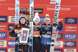 13.03.2024, Trondheim, Norway (NOR): Eirin Maria Kvandal (NOR), Nika Prevc (SLO), Eva Pinkelnig (AUT), (l-r) - FIS world cup ski jumping women, individual HS140, Trondheim (NOR). www.nordicfocus.com. © Thibaut/NordicFocus. Every downloaded picture is fee-liable.