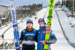 17.03.2024, Vikersund, Norway (NOR): Eirin Maria Kvandal (NOR),Stefan Kraft (AUT), (l-r)  - FIS world cup ski flying women, individual HS240, Vikersund (NOR). www.nordicfocus.com. © Authamayou/NordicFocus. Every downloaded picture is fee-liable.