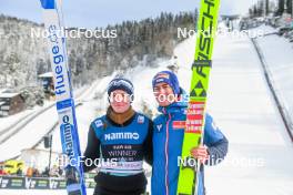 17.03.2024, Vikersund, Norway (NOR): Eirin Maria Kvandal (NOR),Stefan Kraft (AUT), (l-r)  - FIS world cup ski flying women, individual HS240, Vikersund (NOR). www.nordicfocus.com. © Authamayou/NordicFocus. Every downloaded picture is fee-liable.
