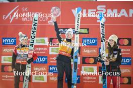 21.03.2024, Planica, Slovenia (SLO): Eva Pinkelnig (AUT), Nika Prevc (SLO), Alexandria Loutitt (CAN), (l-r) - FIS world cup ski flying women, cups, Planica (SLO). www.nordicfocus.com. © Reichert/NordicFocus. Every downloaded picture is fee-liable.