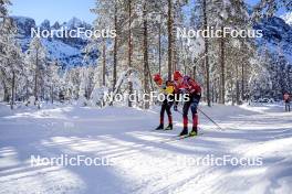 13.01.2024, Sexten, Italy (ITA): Kasper Stadaas (NOR), Johan Hoel (NOR), (l-r)  - Ski Classics 3 Zinnen Ski Marathon - Sexten (ITA). www.nordicfocus.com. © Vanzetta/NordicFocus. Every downloaded picture is fee-liable.