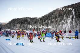 13.01.2024, Sexten, Italy (ITA): Thomas Oedegaarden (NOR), Johan Hoel (NOR), Johannes Ekloef (SWE), Max Novak (SWE), Herman Paus (NOR), Stian Hoelgaard (NOR), Emil Persson (SWE), Andreas Nygaard (NOR), Kasper Stadaas (NOR), (l-r)  - Ski Classics 3 Zinnen Ski Marathon - Sexten (ITA). www.nordicfocus.com. © Vanzetta/NordicFocus. Every downloaded picture is fee-liable.