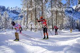13.01.2024, Sexten, Italy (ITA): Axel Jutterstroem (SWE), Thomas Joly (FRA), Andreas Nygaard (NOR), Johan Tjelle (NOR), (l-r)  - Ski Classics 3 Zinnen Ski Marathon - Sexten (ITA). www.nordicfocus.com. © Vanzetta/NordicFocus. Every downloaded picture is fee-liable.