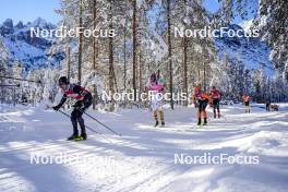 13.01.2024, Sexten, Italy (ITA): Oskar Kardin (SWE), Axel Jutterstroem (SWE), Thomas Joly (FRA), Andreas Nygaard (NOR), Johan Tjelle (NOR), (l-r)  - Ski Classics 3 Zinnen Ski Marathon - Sexten (ITA). www.nordicfocus.com. © Vanzetta/NordicFocus. Every downloaded picture is fee-liable.