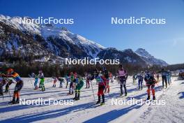 20.01.2024, Zuoz Switzerland (SUI): Oona Kettunen (FIN), Karolina Hedenstroem (SWE), Silje Oeyre Slind (NOR), (l-r)  - Ski Classics La Diagonela, Zuoz (SUI). www.nordicfocus.com. © Barbieri/NordicFocus. Every downloaded picture is fee-liable.