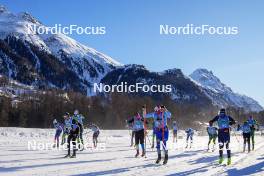 20.01.2024, Zuoz Switzerland (SUI): Joachim Ronneback (SWE), Adrian Bosshart (SUI), Sebastian Backlund (SWE), Mattia Armellini (ITA), (l-r)  - Ski Classics La Diagonela, Zuoz (SUI). www.nordicfocus.com. © Barbieri/NordicFocus. Every downloaded picture is fee-liable.