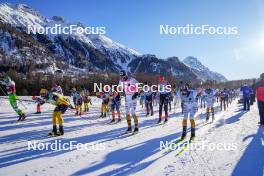 20.01.2024, Zuoz Switzerland (SUI): Alfred Buskqvist (SWE), Johannes Ekloef (SWE), Max Novak (SWE), Axel Jutterstroem (SWE), Johan Hoel (NOR), Thomas Oedegaarden (NOR), (l-r)  - Ski Classics La Diagonela, Zuoz (SUI). www.nordicfocus.com. © Barbieri/NordicFocus. Every downloaded picture is fee-liable.