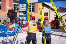 20.01.2024, Zuoz Switzerland (SUI): Thomas Oedegaarden (NOR), Kasper Stadaas (NOR), Johan Hoel (NOR), (l-r)  - Ski Classics La Diagonela, Zuoz (SUI). www.nordicfocus.com. © Barbieri/NordicFocus. Every downloaded picture is fee-liable.