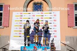 20.01.2024, Zuoz Switzerland (SUI): Emilie Fleten (NOR), Magni Smedaas (NOR), Kati Roivas (FIN), (l-r) - Ski Classics La Diagonela, Zuoz (SUI). www.nordicfocus.com. © Barbieri/NordicFocus. Every downloaded picture is fee-liable.
