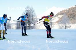 20.01.2024, Zuoz Switzerland (SUI): Morten Eide Pedersen (NOR), Runar Skaug Mathisen (NOR), Kasper Stadaas (NOR), (l-r)  - Ski Classics La Diagonela, Zuoz (SUI). www.nordicfocus.com. © Barbieri/NordicFocus. Every downloaded picture is fee-liable.